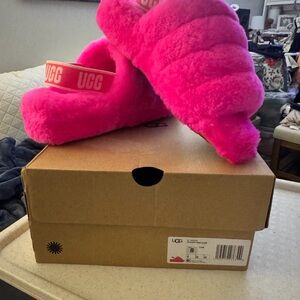UGG Vibrant Pink Fluffy Slides